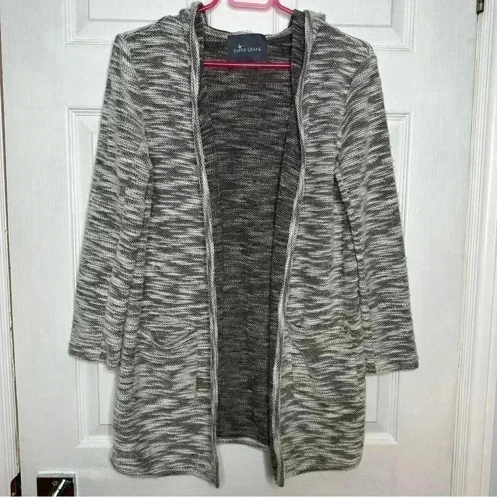 Paper Crane Cardigan Sweater Heathered Grey & White Size Small